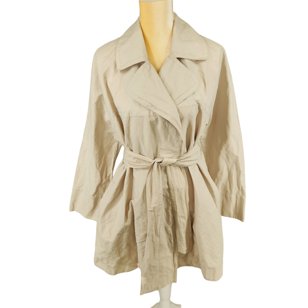 J Jill Wrap Trench Rain Coat Jacket sz S Beige Long Sleeve Collared Pockets